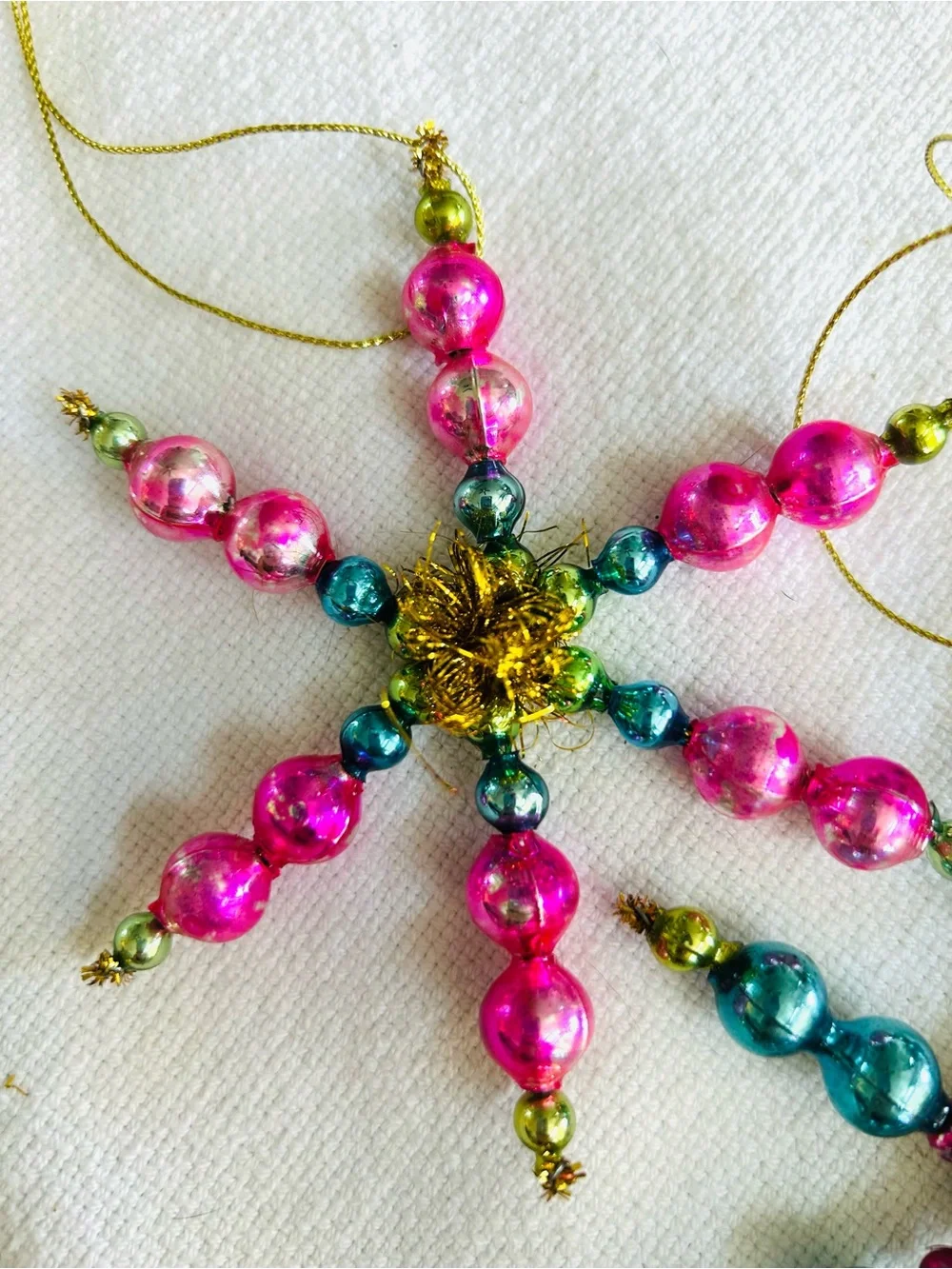 Vintage repurposed mercury, glass bead flowers holiday Christmas ornaments